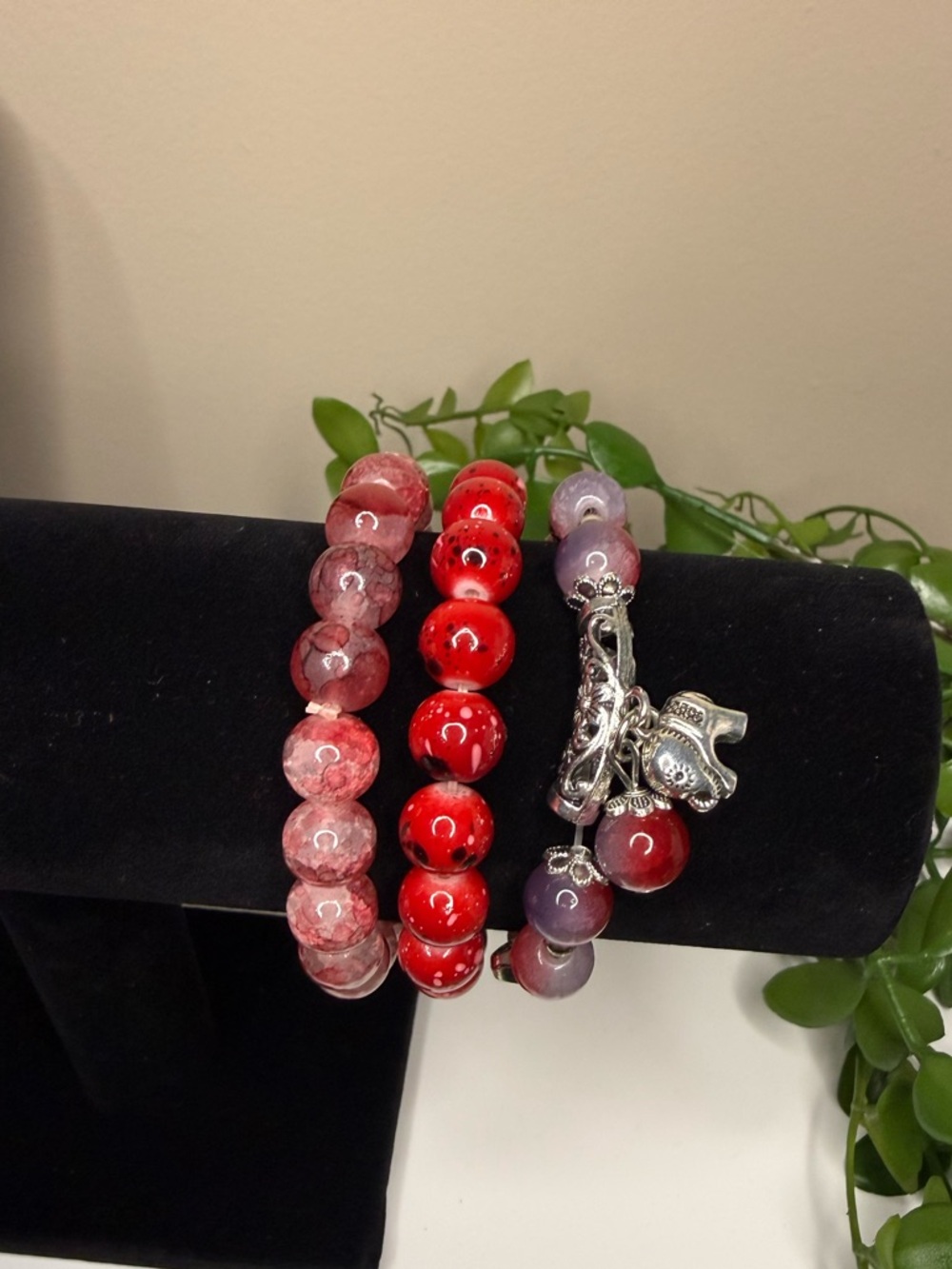 Set of 3 Red Beaded Bracelet